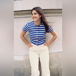 ZARA STRIPE SHORT SLEEVE CARDIGAN